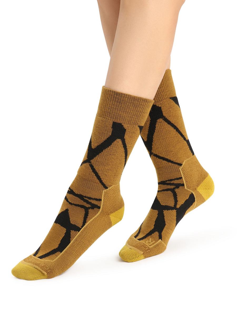 Clove / Black Women\'s Icebreaker Merino Hike+ Medium Crew Fractured Landscapes Socks | USA 1405GSOL